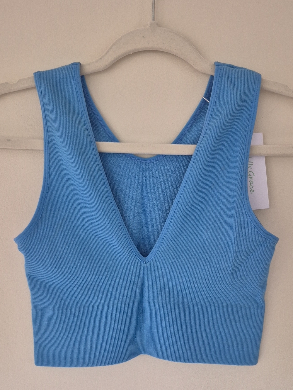By Together Blue Ribbed Crop Top